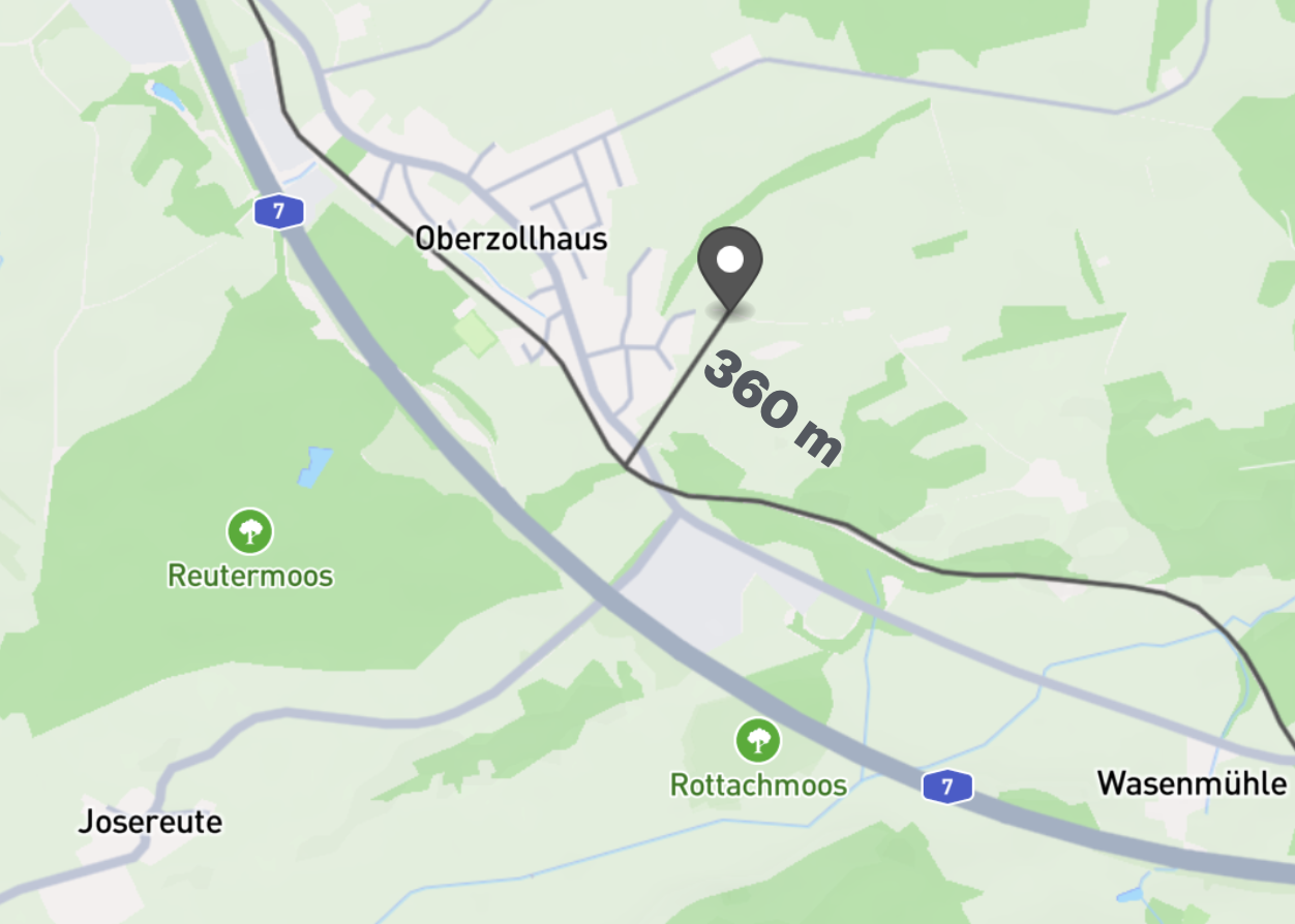 Aufnahmeort 360m von der Bahnstrecke