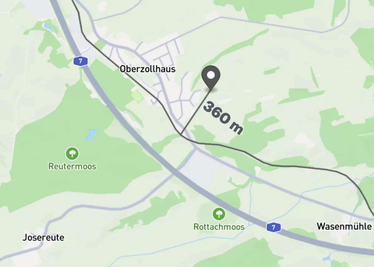 Aufnahmeort 360m von der Bahnstrecke